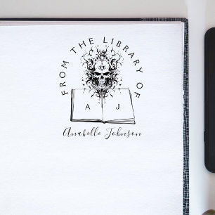 Book From The Library Goth Skull Initials Script Rubber Stamp