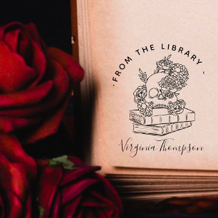 Book From The Library Gothic Skull & Script Rubber Stamp