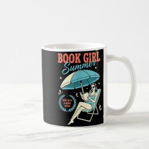 Book girl summer reading retro beach vintage coffee mug
