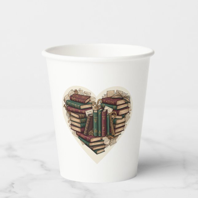 Book Heart Paper Cups | Vintage Aesthetic (Front)