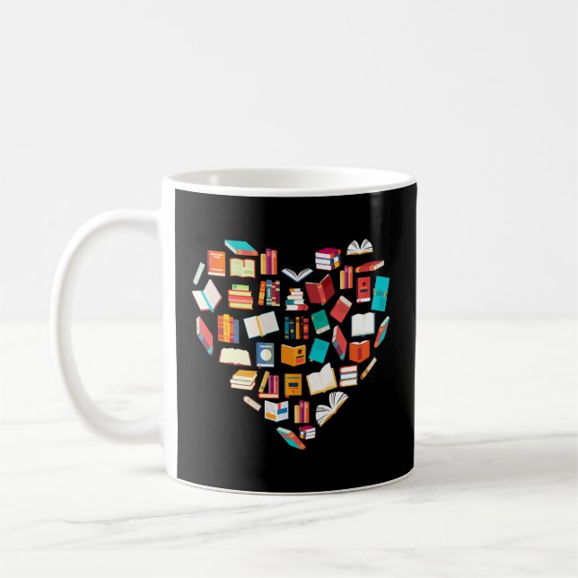 Book Heart Shape Reading Club Librarian Bookworm Coffee Mug (Left)