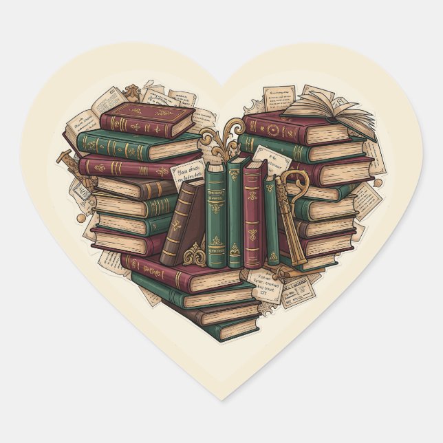 Book Heart Sticker | Aesthetic Vintage Bibliophile (Front)