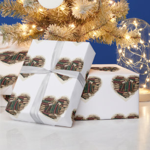 Book Heart Wrapping Paper Vintage Aesthetic