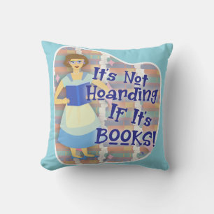  Book Hoarding Gal Retro Kitschy Cartoon Fun Cushion
