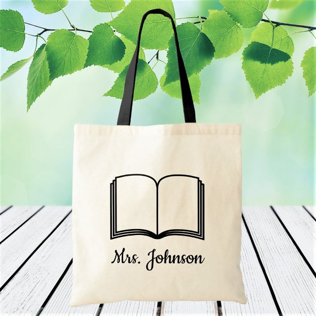 Book Icon Custom Teacher's Name Text Personalised Tote Bag (Creator Uploaded)