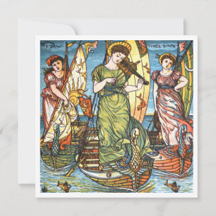 Book Illustration I Saw Three Ships Christmas Song Holiday Card