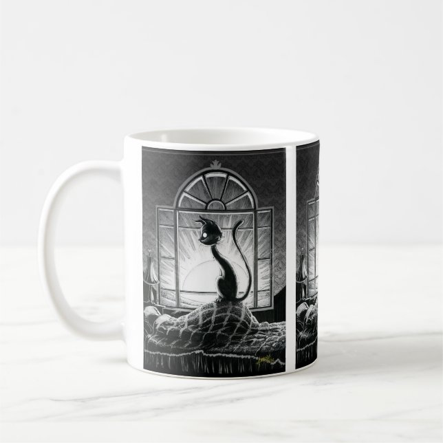 Book Kitty Greets the Morning Coffee Mug (Left)