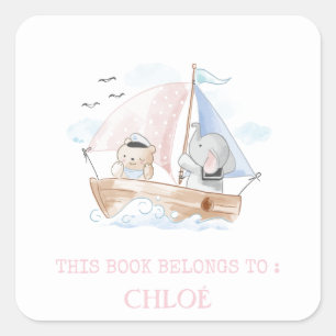 BOOK LABEL : BOAT WITH BEAR & ELEPHANT