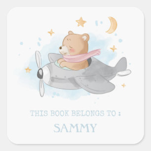 BOOK LABEL : CUTE BABY BEAR & AEROPLANE