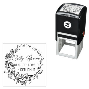 Book library bookplate book stamp Custom floral