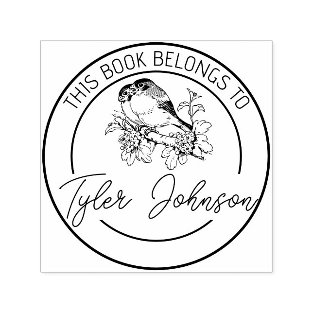Book library bookplate Custom birds finches Rubber Self-inking Stamp (Design)