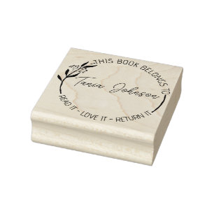 Book library bookplate Custom floral wreath modern Rubber Stamp
