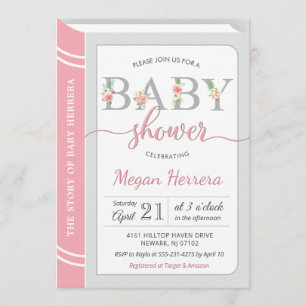 Book Library Building Baby Girl Shower Chic Pink Invitation