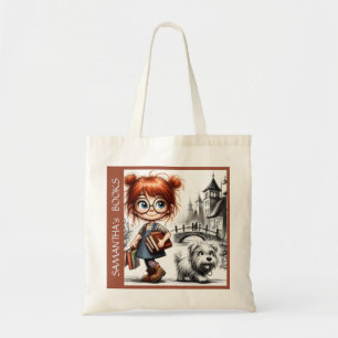 Book Library Girl school hobby colorful painting  Tote Bag