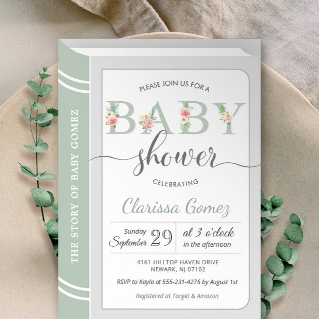 Book Library Sage Green Gender Neutral Baby Shower Invitation (Creator Uploaded)