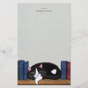 Book Love   Cat on a Book Shelf Note Paper