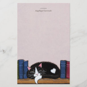 Book Love   Cat on a Book Shelf Note Paper