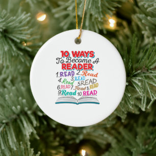 Book Lover 10 Ways to Become a Reader Ceramic Ornament