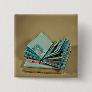Book lover artwork 15 cm square badge