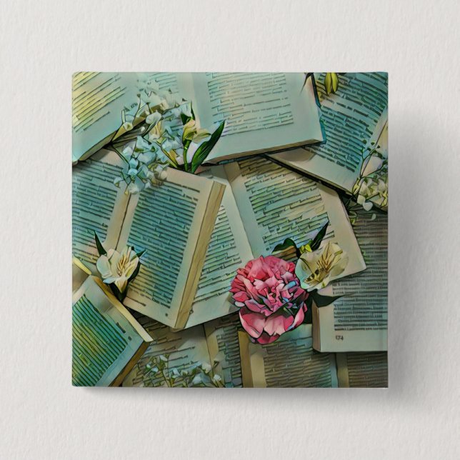 Book lover artwork 15 cm square badge (Front)