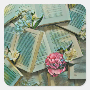 Book lover artwork square sticker