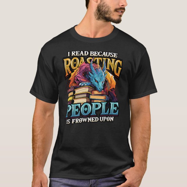 Book Lover Avid Reader Bookworm Dragon Reading Boo T-Shirt (Front)