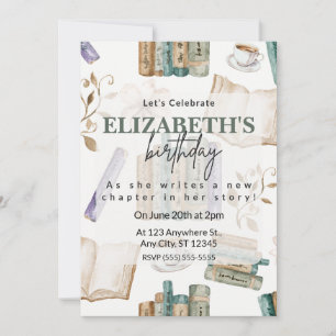 Book Lover Birthday Party Invitation in White
