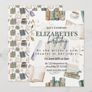 Book Lover Birthday Party Invitation in White