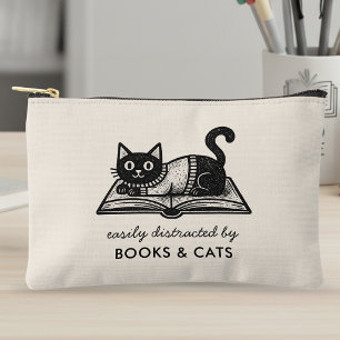Book Lover Black Cat Funny Quote Accessory Pouch