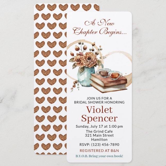 Book Lover Bridal Shower Invitation Bookmark Style (Front/Back)