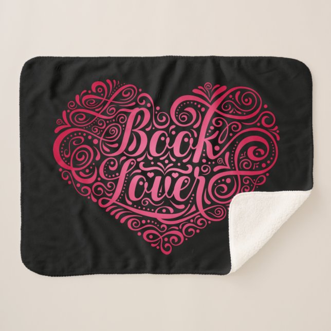 Book Lover Calligraphy Heart Sherpa Blanket (Front (Horizontal))