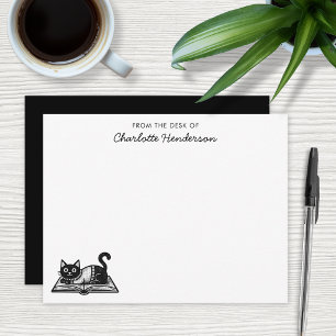 Book Lover Cat Black and White Custom Card