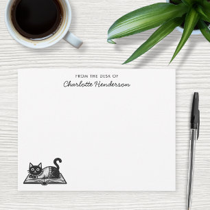Book Lover Cat Black and White Custom Card