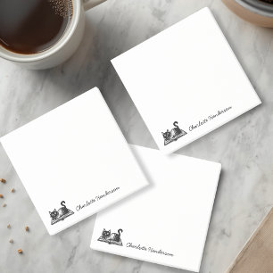 Book Lover Cat Black and White Custom Script Post-it Notes