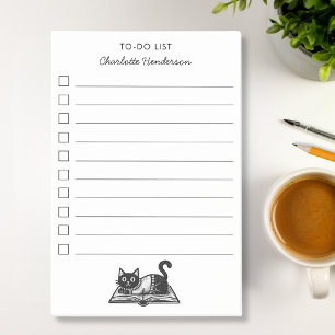 Book Lover Cat Black and White Custom Script To-Do Post-it Notes