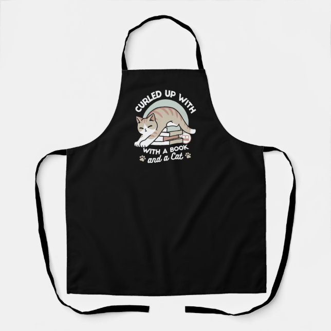 Book Lover Cat Illustration - Curled Up & Cosy Apron (Front)