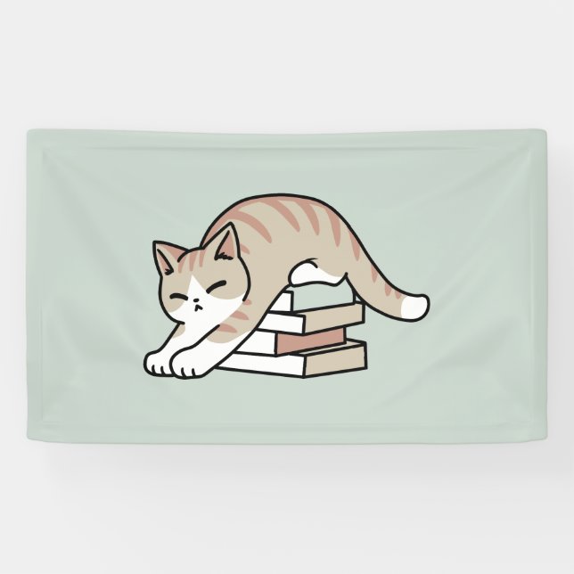 Book Lover Cat Illustration - Curled Up & Cosy Banner (Horizontal)