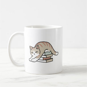 Book Lover Cat Illustration - Curled Up & Cosy Coffee Mug