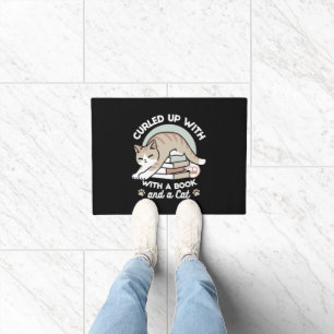 Book Lover Cat Illustration - Curled Up & Cosy Doormat