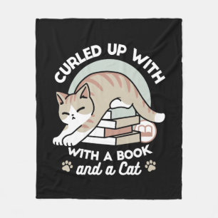 Book Lover Cat Illustration - Curled Up & Cosy Fleece Blanket