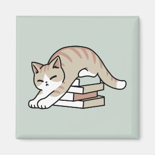 Book Lover Cat Illustration - Curled Up & Cosy Magnet