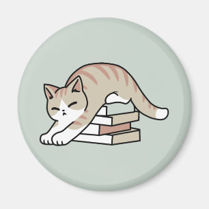 Book Lover Cat Illustration - Curled Up & Cosy Magnet
