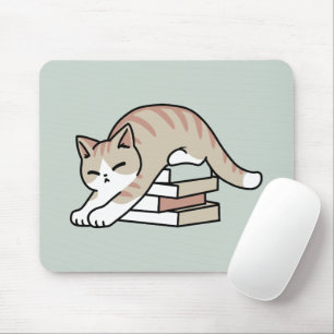 Book Lover Cat Illustration - Curled Up & Cosy Mouse Pad