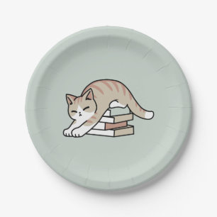 Book Lover Cat Illustration - Curled Up & Cosy Paper Plate