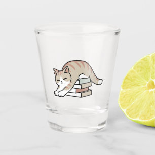 Book Lover Cat Illustration - Curled Up & Cosy Shot Glass