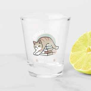 Book Lover Cat Illustration - Curled Up & Cosy Shot Glass