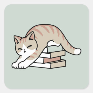 Book Lover Cat Illustration - Curled Up & Cosy Square Sticker