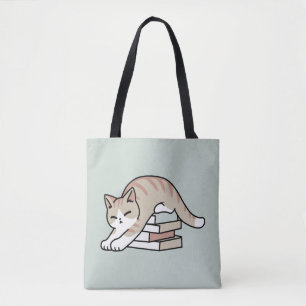 Book Lover Cat Illustration - Curled Up & Cosy Tote Bag