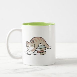 Book Lover Cat Illustration - Curled Up & Cosy Two-Tone Coffee Mug