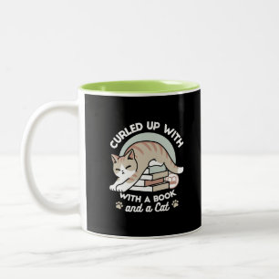 Book Lover Cat Illustration - Curled Up & Cosy Two-Tone Coffee Mug